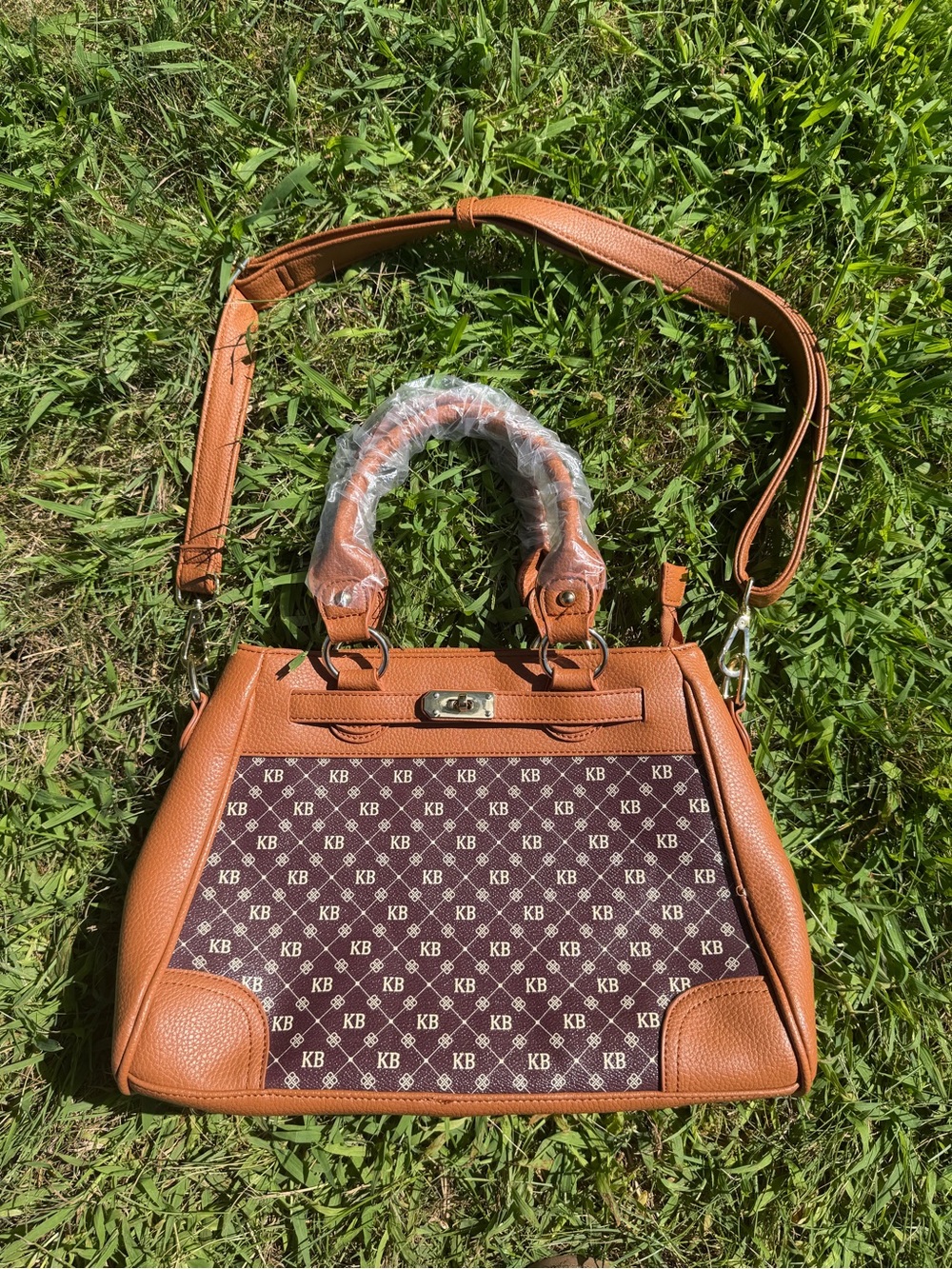 Danbury Mint Tan and Brown Monogram Shoulder Bag